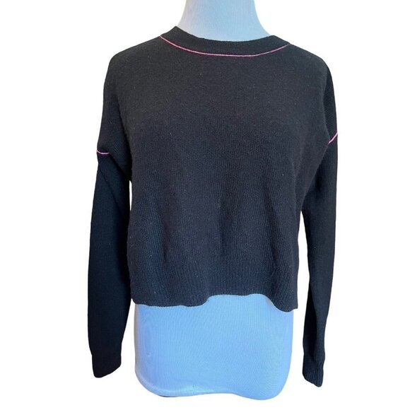 Joie Black Women Pink Seams Sweater Wool Cashmere Blend Short Crew Neck Size XXS - Picture 2 of 9